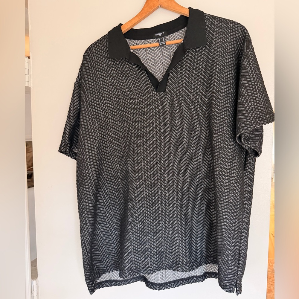 Knit Black and Gray Chevron Polo Shirt